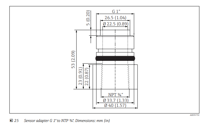 Adaptador de NPT3/4 to G1 para flexidip CYA112 Endress Hauser