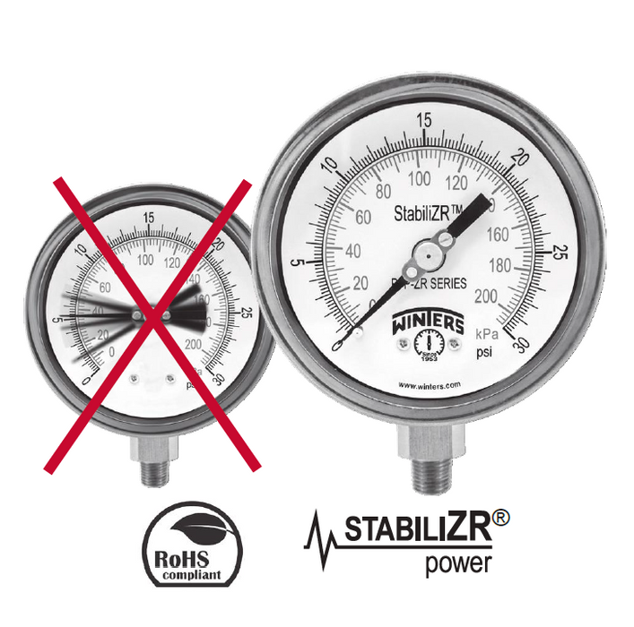 Vacuómetro PFP/SS STABILIZR 4" 30"HG/ BAR-0 1/2''NPT INF