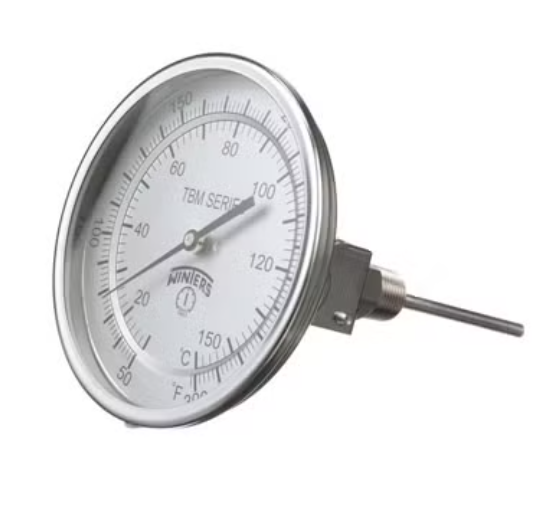Termómetro bimetálico Winters (0-200 ºC) Dial 3", Conexión inferior NPT de 1/2"- vástago de 2.5" (63 mm)