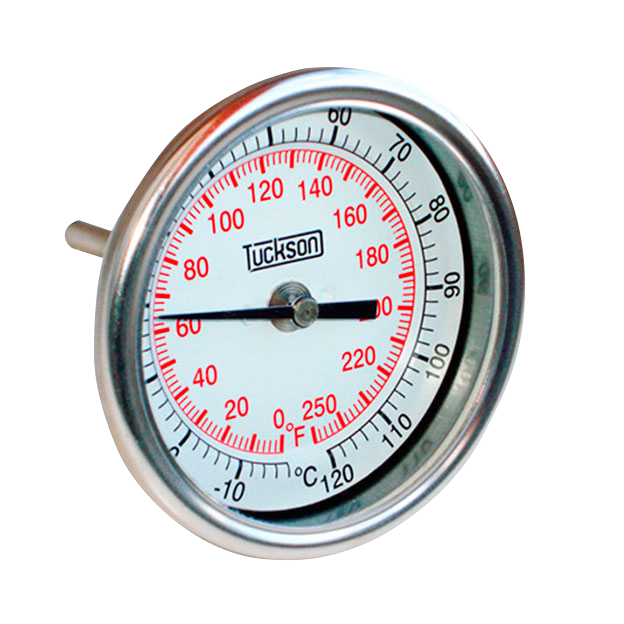 Termómetro bimetálico Tuckson ( 0-150 ºC) Dial 5", Conexión posterior NPT de 1/2" - vástago de 4" (100 mm)