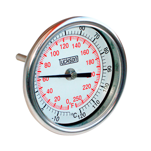 Termómetro bimetálico Tuckson ( 0-150 ºC) Dial 5", Conexión posterior NPT de 1/2" - vástago de 4" (100 mm)