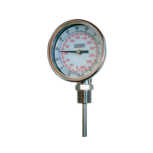 Termómetro bimetálico Tuckson (0-300 ºC) Dial 3", Conexión inferior NPT de 1/2"- vástago de 4" (100 mm)